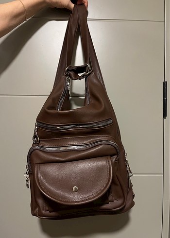 Kahverengi Deri Kadın Omuz/Sırt Çanta - Görsel 2