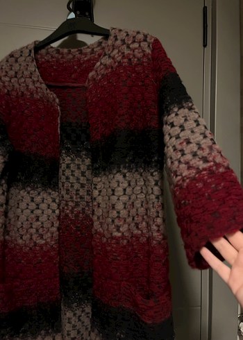 Bordo Örgü Kadın Midi Hırka - Görsel 2