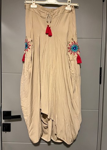 Püsküllü Nakışlı Bej Bohem Etek - Görsel 3