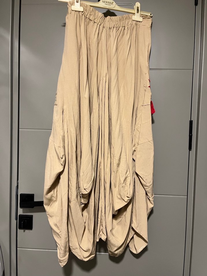 Püsküllü Nakışlı Bej Bohem Etek - Görsel 4