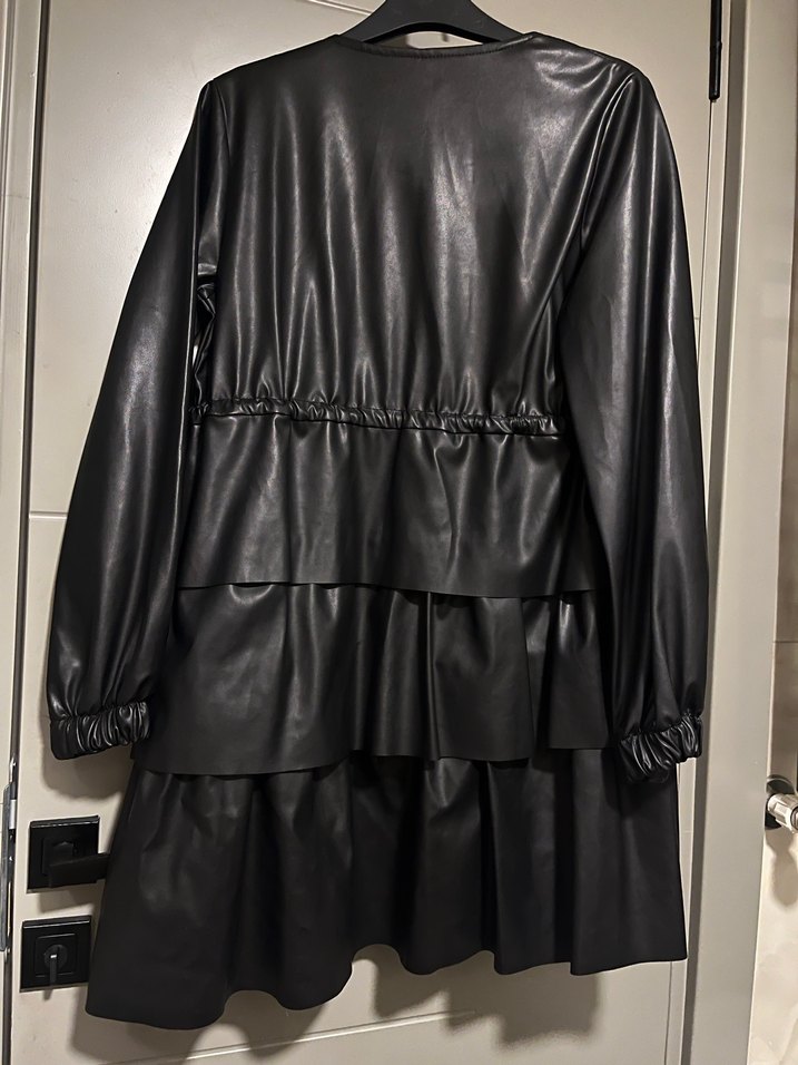 Kadın Siyah Gotik Deri Fırfırlı Deri Ceket - Görsel 3