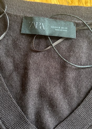 Zara V Yaka Kısa Kollu kahverengi Kadın Triko