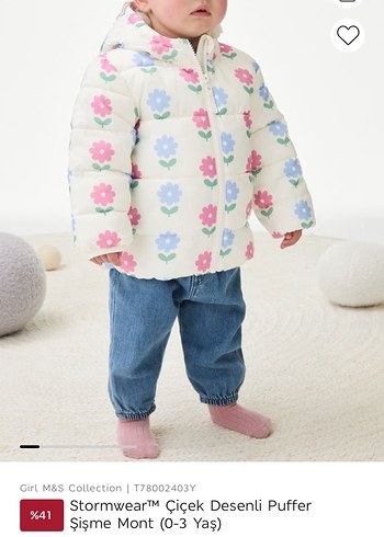 Marks and Spencer Kız Çocuk Çiçek Desenli Kapüşonlu Mont - Görsel 5