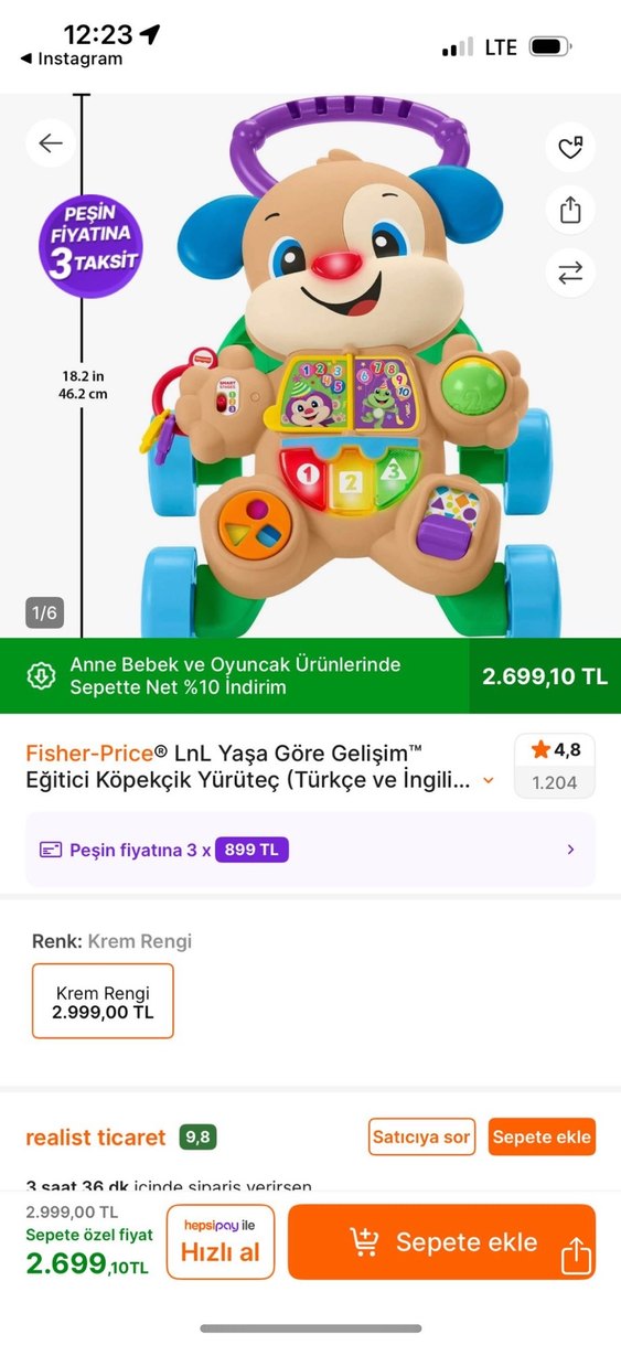 Fisherprice Renkli Bebek Yürüteci Köpek Tasarımlı - Görsel 4