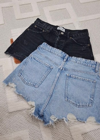 zara Kadın Mavi Mini Denim Şort - Görsel 4