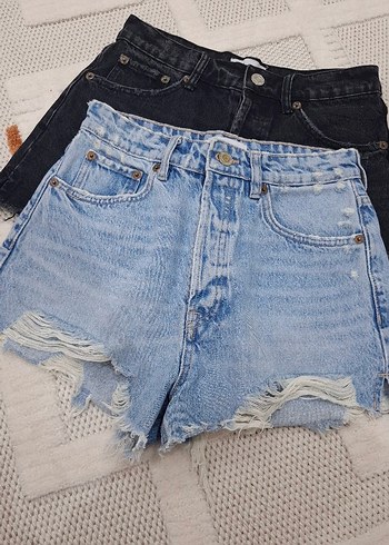 zara Kadın Mavi Mini Denim Şort - Görsel 2