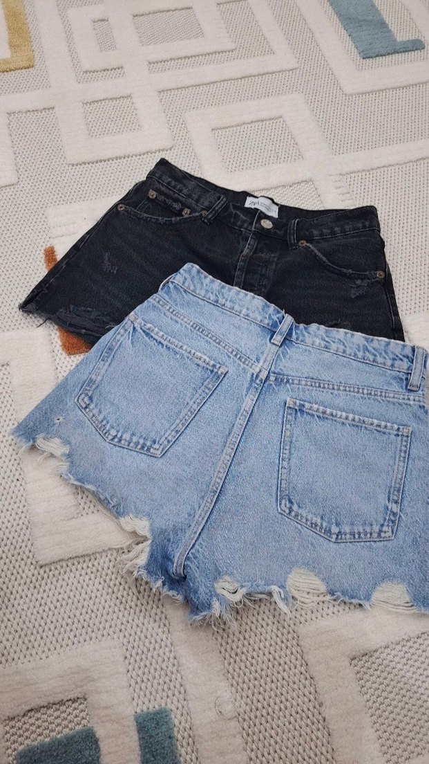 zara Kadın Mavi Mini Denim Şort - Görsel 4