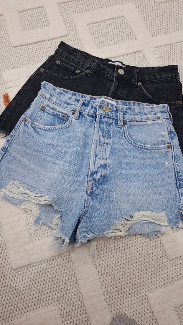 zara Kadın Mavi Mini Denim Şort - Görsel 2