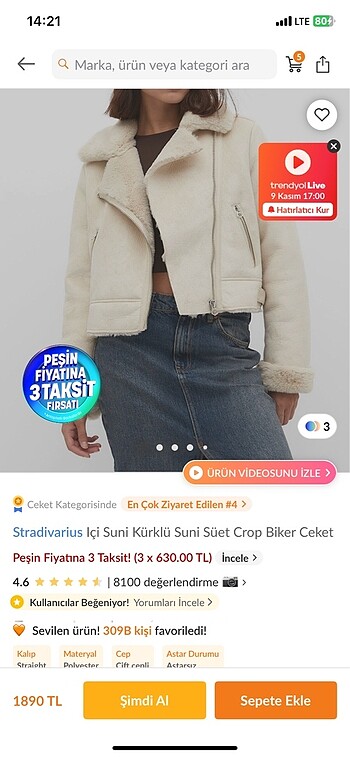 m Beden ten rengi Renk Stradivarius kürklü crop mont