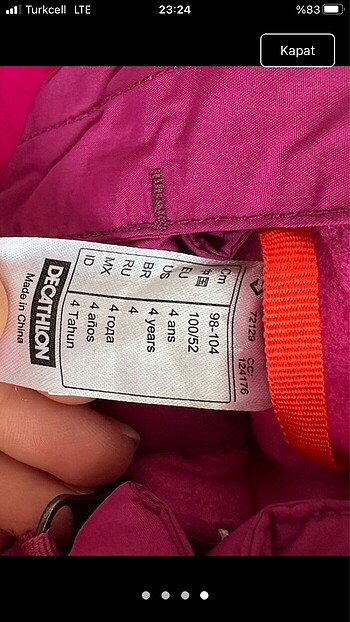 4 Yaş Beden pembe Renk Kayak tulumu