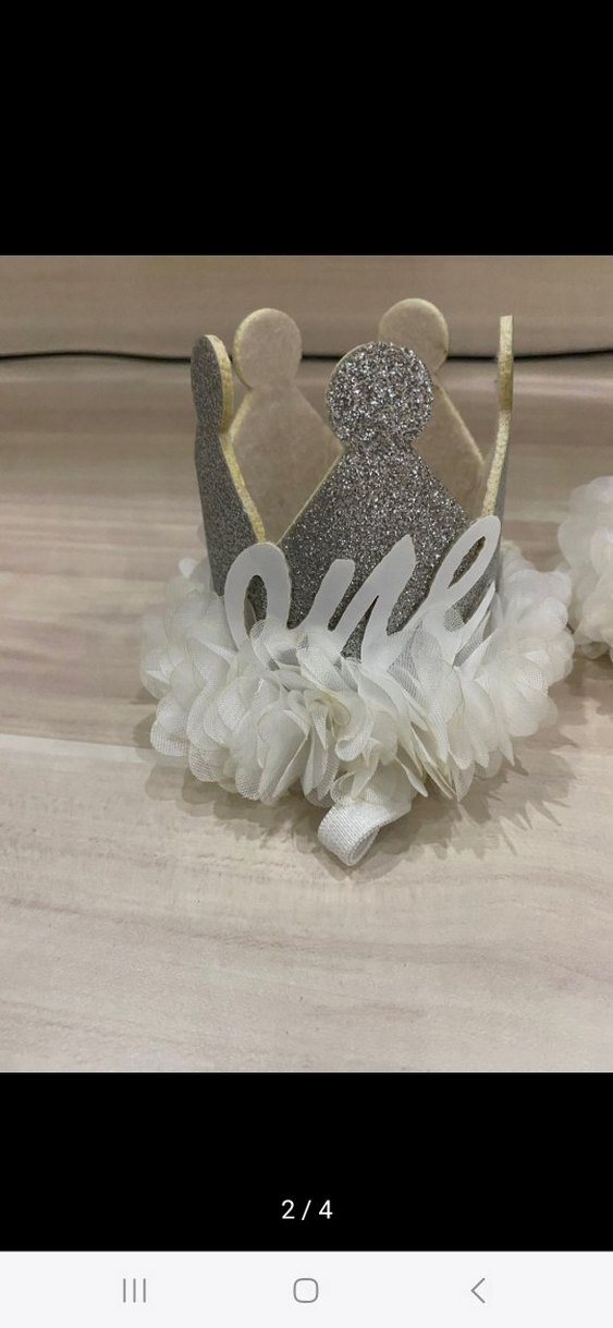 Gri Taçlı Beyaz Fırfırlı Çocuk Saç Aksesuarı - Görsel 2