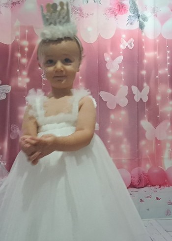 kelebek kanatlı Beyaz Çocuk Elbisesi - Görsel 2