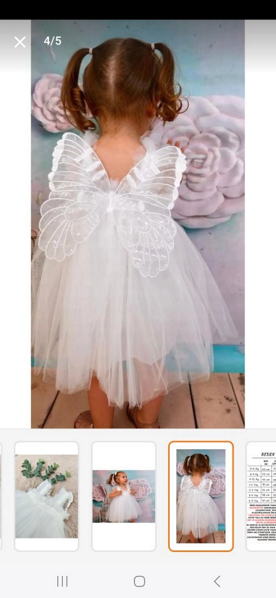 kelebek kanatlı Beyaz Çocuk Elbisesi - Görsel 3