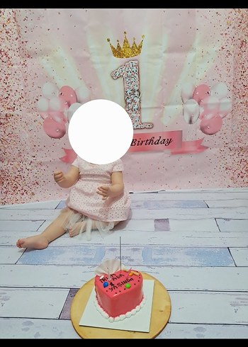 Birinci Yaş Doğum Günü Pembe Parti Arkası - Görsel 3