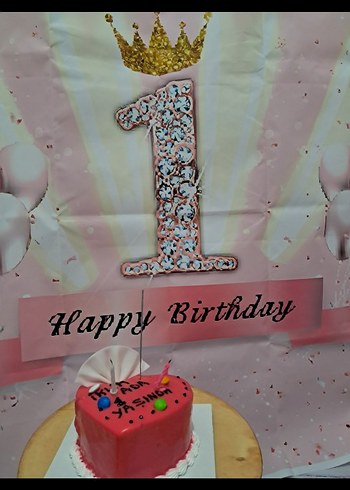 Birinci Yaş Doğum Günü Pembe Parti Arkası - Görsel 2