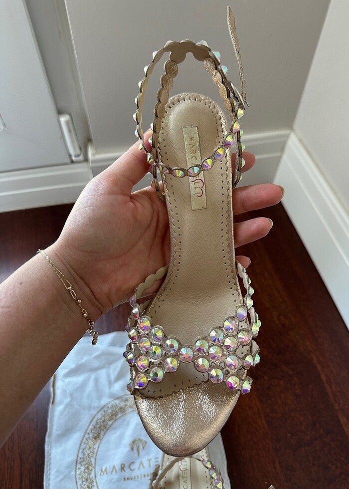 Marcatelli alise gold platform topuklu taşlı ayakkabı - Görsel 3