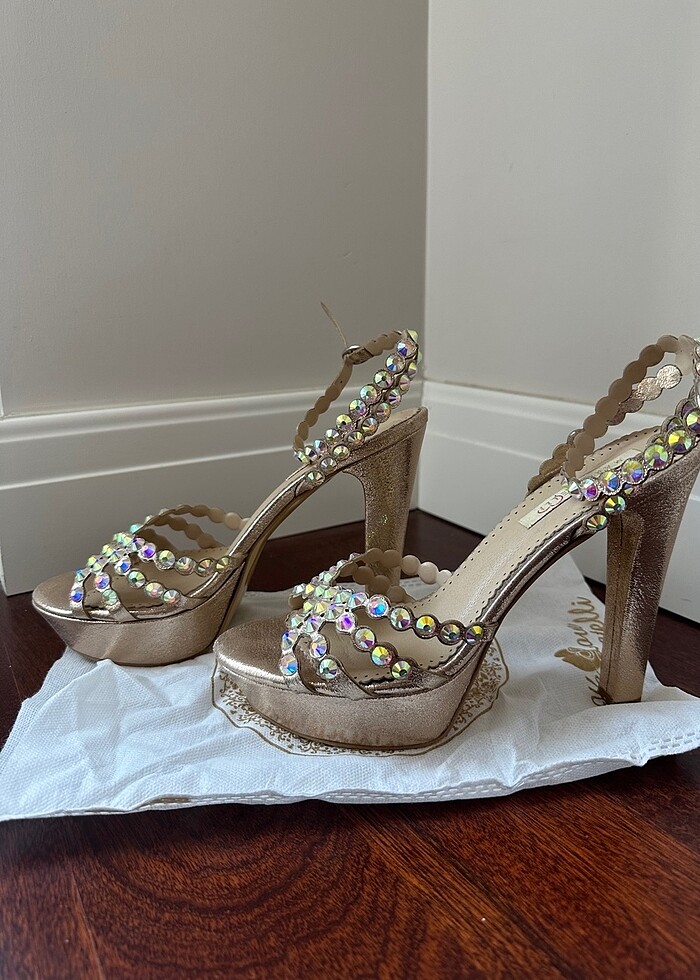Marcatelli alise gold platform topuklu taşlı ayakkabı - Görsel 5