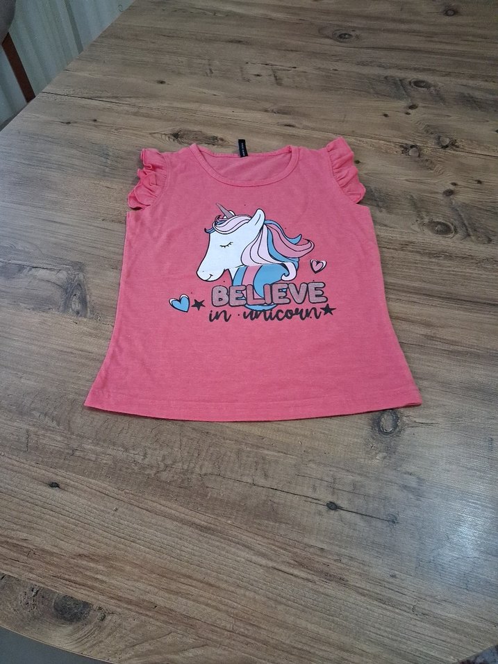 Kız Çocuk Pembe Unicorn Baskılı Tişört - Görsel 2