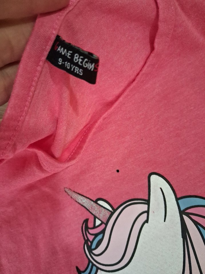 Kız Çocuk Pembe Unicorn Baskılı Tişört - Görsel 4