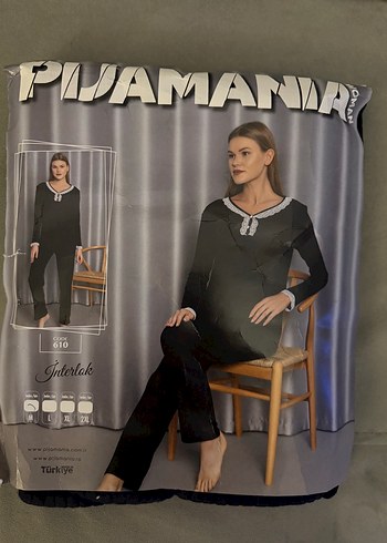 Siyah Desenli Uzun Kollu Kadın Pijama Takımı