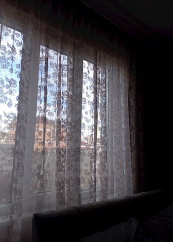 pudra Çiçek Desenli Tül Perde - Görsel 3