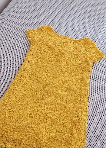 Sarı Dantel Detaylı Triko Elbise