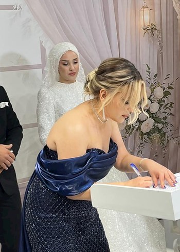 Drapeli Lacivert Yılan Desenli Uzun Abiye Elbise