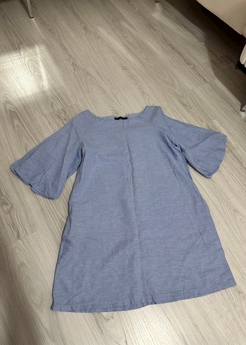 Mavi Keten Hamile Bluzu, Kısa Kollu, Salaş Kesim