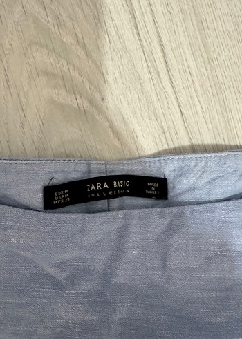 Zara Mavi Keten Hamile Bluzu, Kısa Kollu, Salaş Kesim