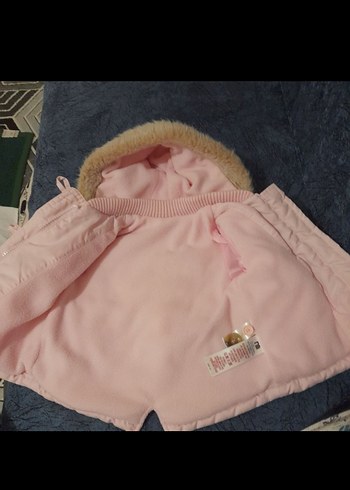 Kürklü Kapüşonlu Pembe Kız Çocuk Mont - Görsel 2