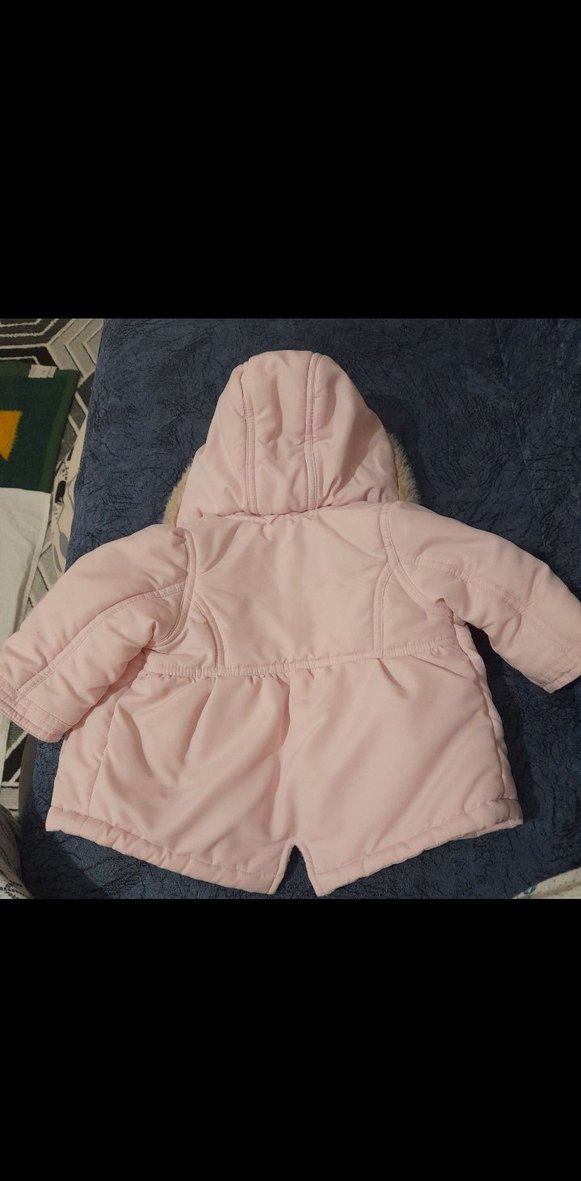 Kürklü Kapüşonlu Pembe Kız Çocuk Mont - Görsel 3