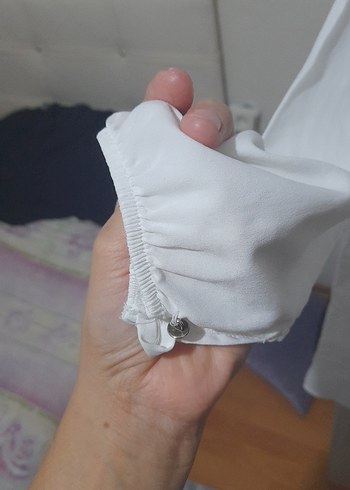 V Yaka Beyaz Kadın Pamuk gömlek - Görsel 2