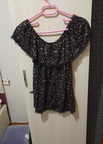 Dantel Detaylı Siyah Bohem Mini Bluz - Görsel 2