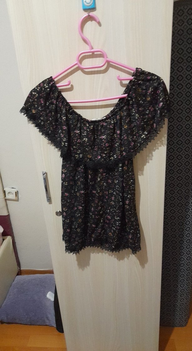 Dantel Detaylı Siyah Bohem Mini Bluz - Görsel 2