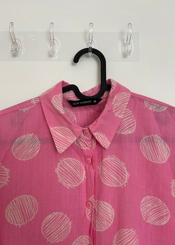 LC Waikiki Puantiyeli Pembe Keten Gömlek
