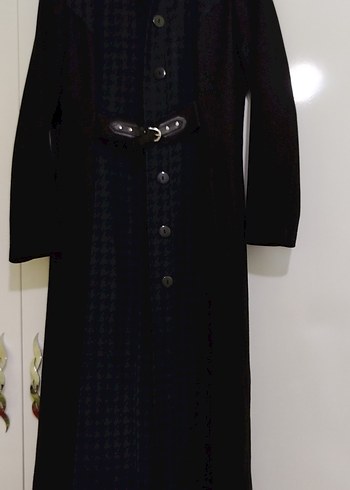 Uzun Siyah Kemerli Kadın Kışlık Trençkot - Görsel 2