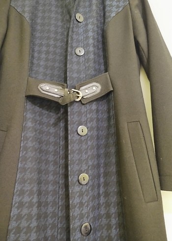 Uzun Siyah Kemerli Kadın Kışlık Trençkot - Görsel 8