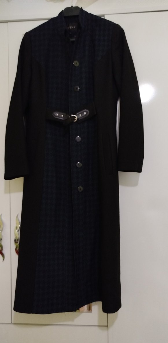 Uzun Siyah Kemerli Kadın Kışlık Trençkot - Görsel 2