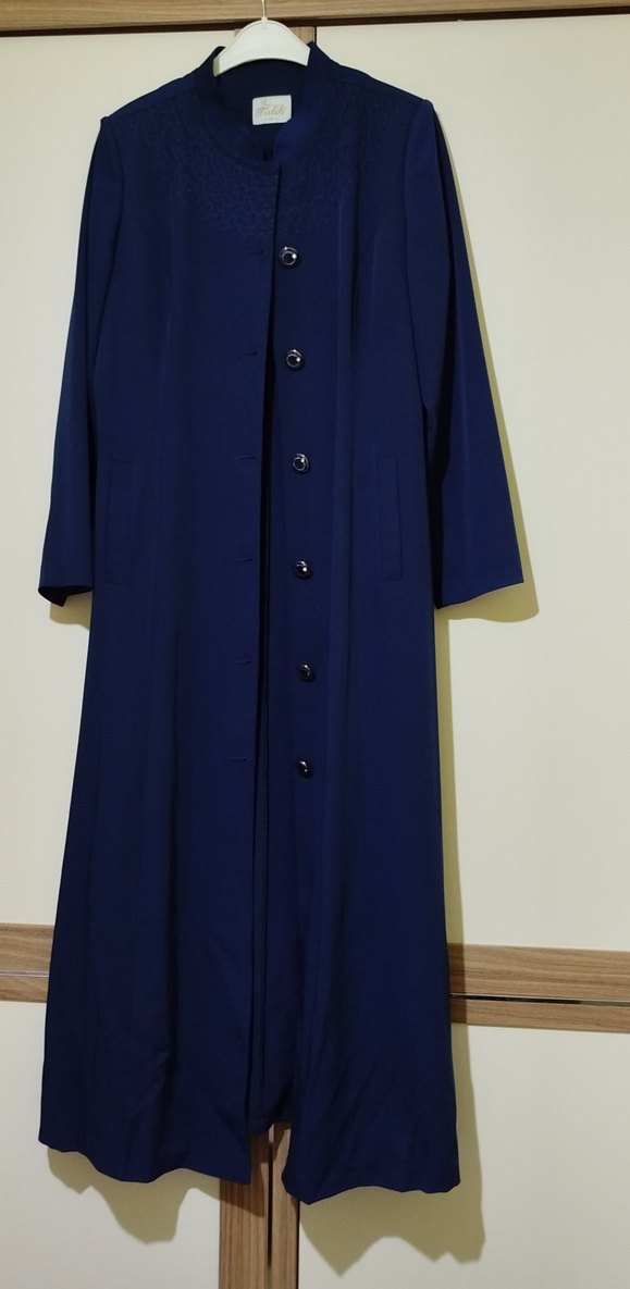 Düğmeli Lacivert Uzun Kadın Pardesü - Görsel 2