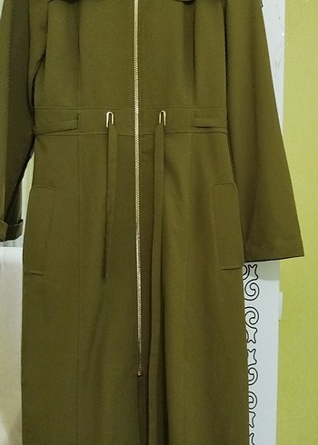 Kadın Haki Uzun Fermuarlı Trenç - Görsel 2