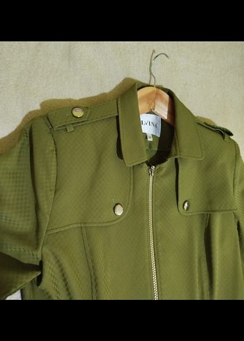 Kadın Haki Uzun Fermuarlı Trenç - Görsel 6