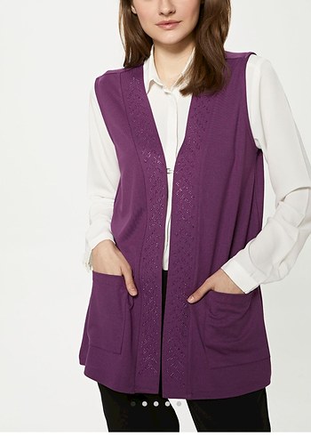 Mor V Yaka Kadın Yelek - Görsel 3