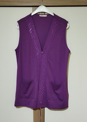 Mor V Yaka Kadın Yelek - Görsel 2