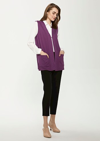Mor V Yaka Kadın Yelek - Görsel 11