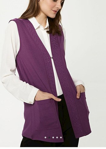Mor V Yaka Kadın Yelek - Görsel 5