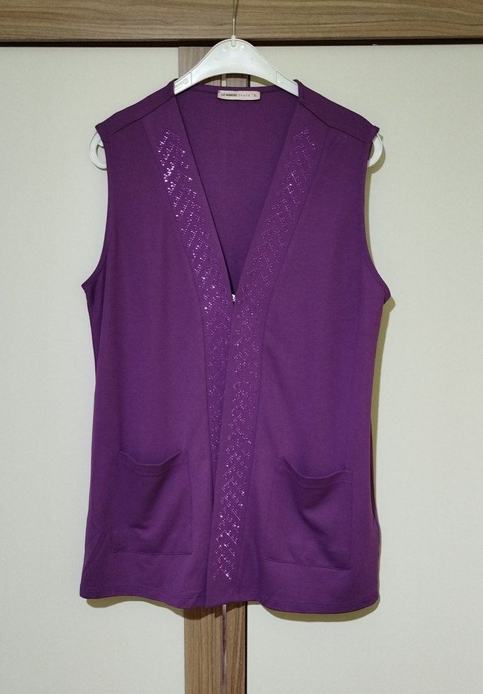 Mor V Yaka  Kadın Yelek - Görsel 2