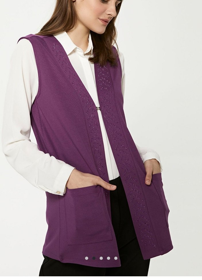 Mor V Yaka  Kadın Yelek - Görsel 5