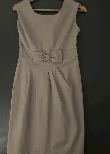 Bej Renk Sıfır Kol Elbise - Görsel 3