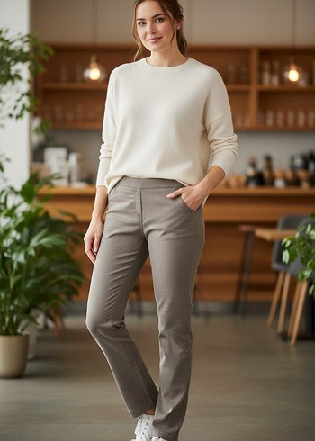 Camel Renk Dar Kesim Kadın Kumaş Pantolon - Görsel 2