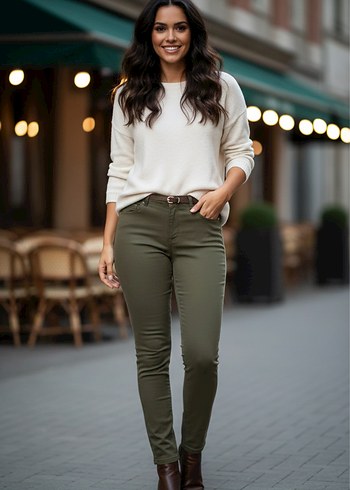 Haki Renk Kanvas Kadın Pantolon - Görsel 2